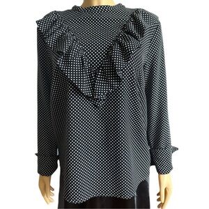 H&M Black Polka Dot Women’s Ruffle Dress Blouse